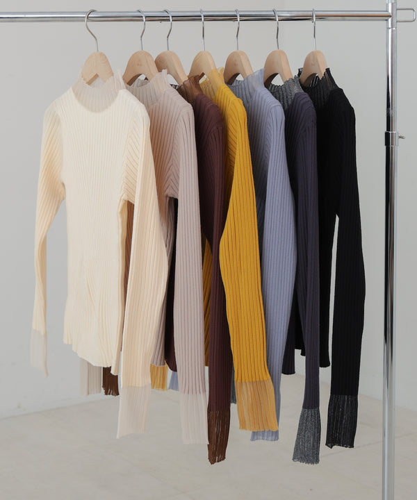 【選べるネック】シアー使いリブニットトップス