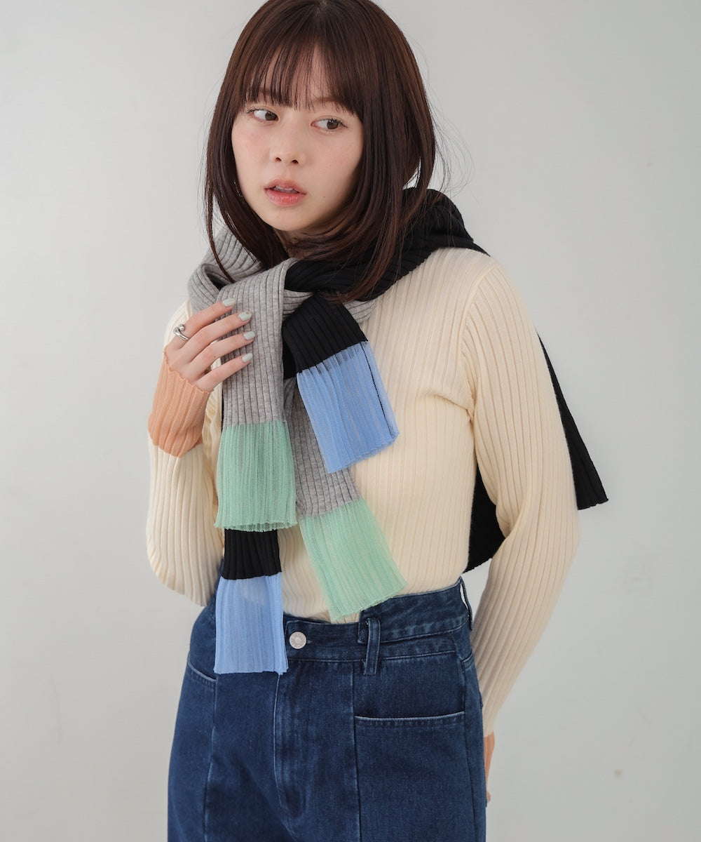 【選べるネック】シアー使いリブニットトップス