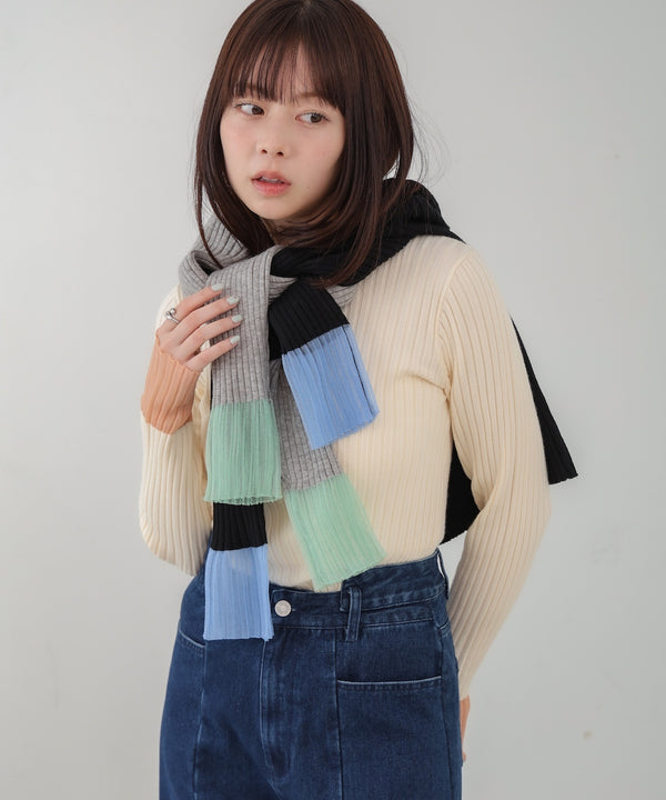 【選べるネック】シアー使いリブニットトップス