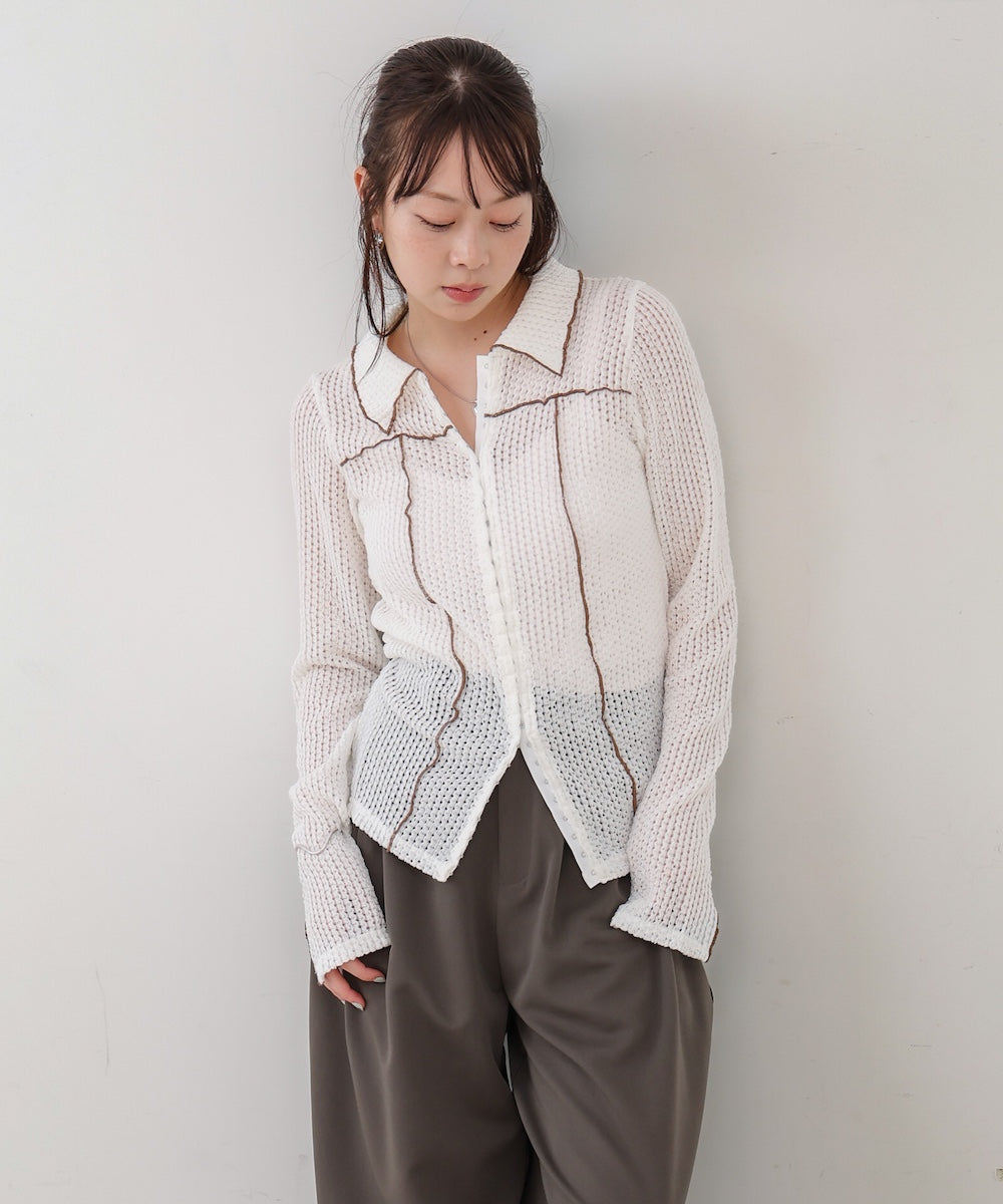 ウェーブメロウホックシャツトップス