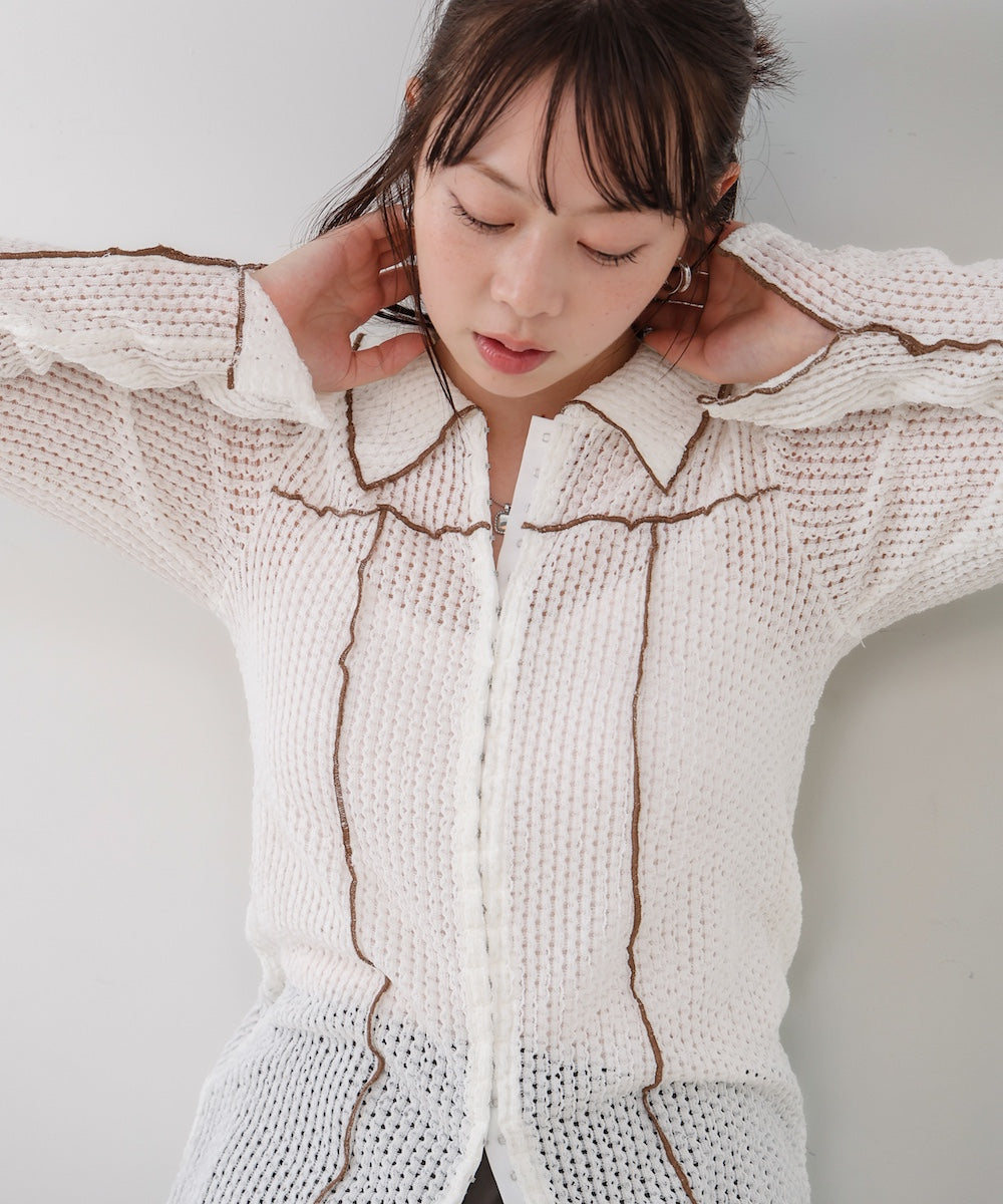 ウェーブメロウホックシャツトップス