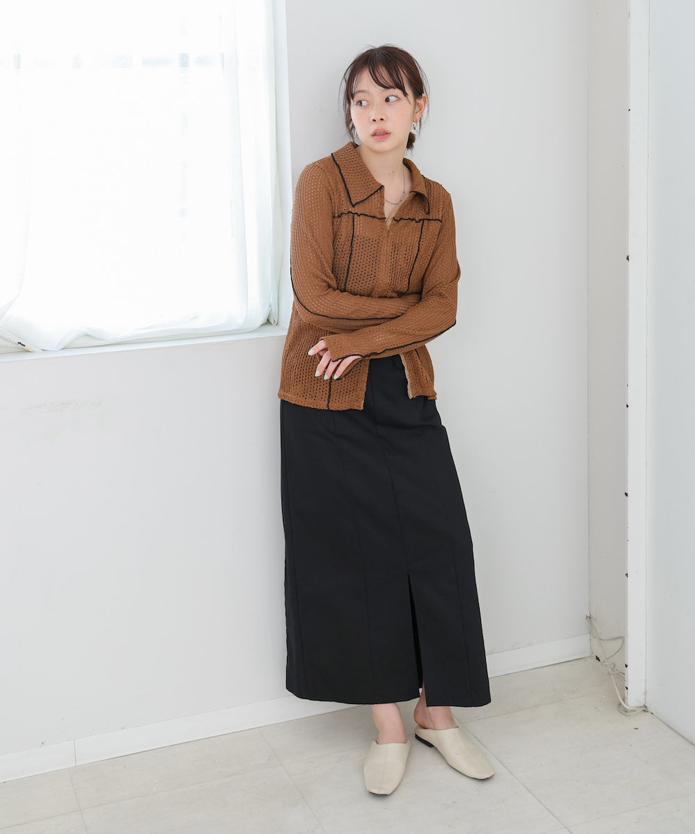 ウェーブメロウホックシャツトップス