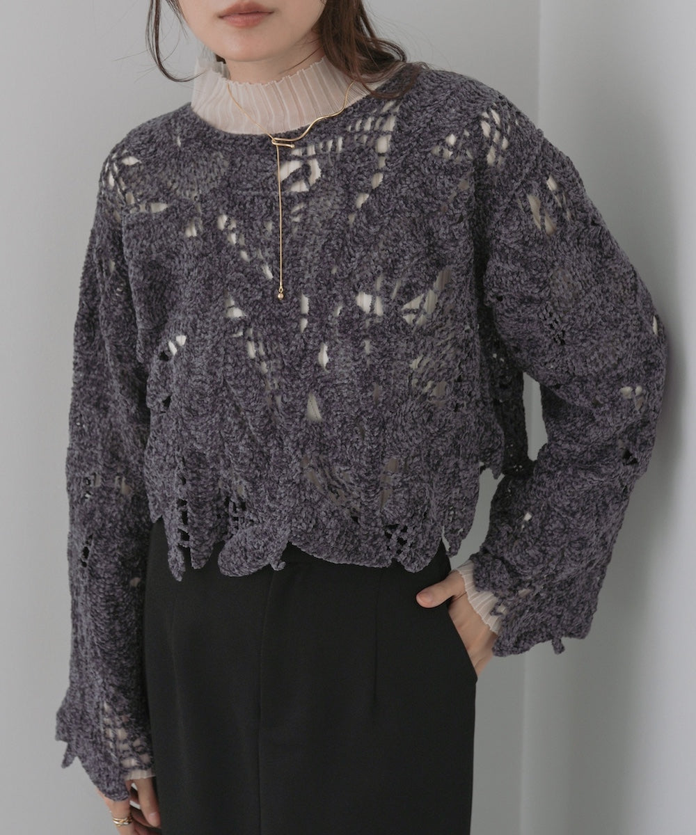 モールヤーンクロシェショートトップス