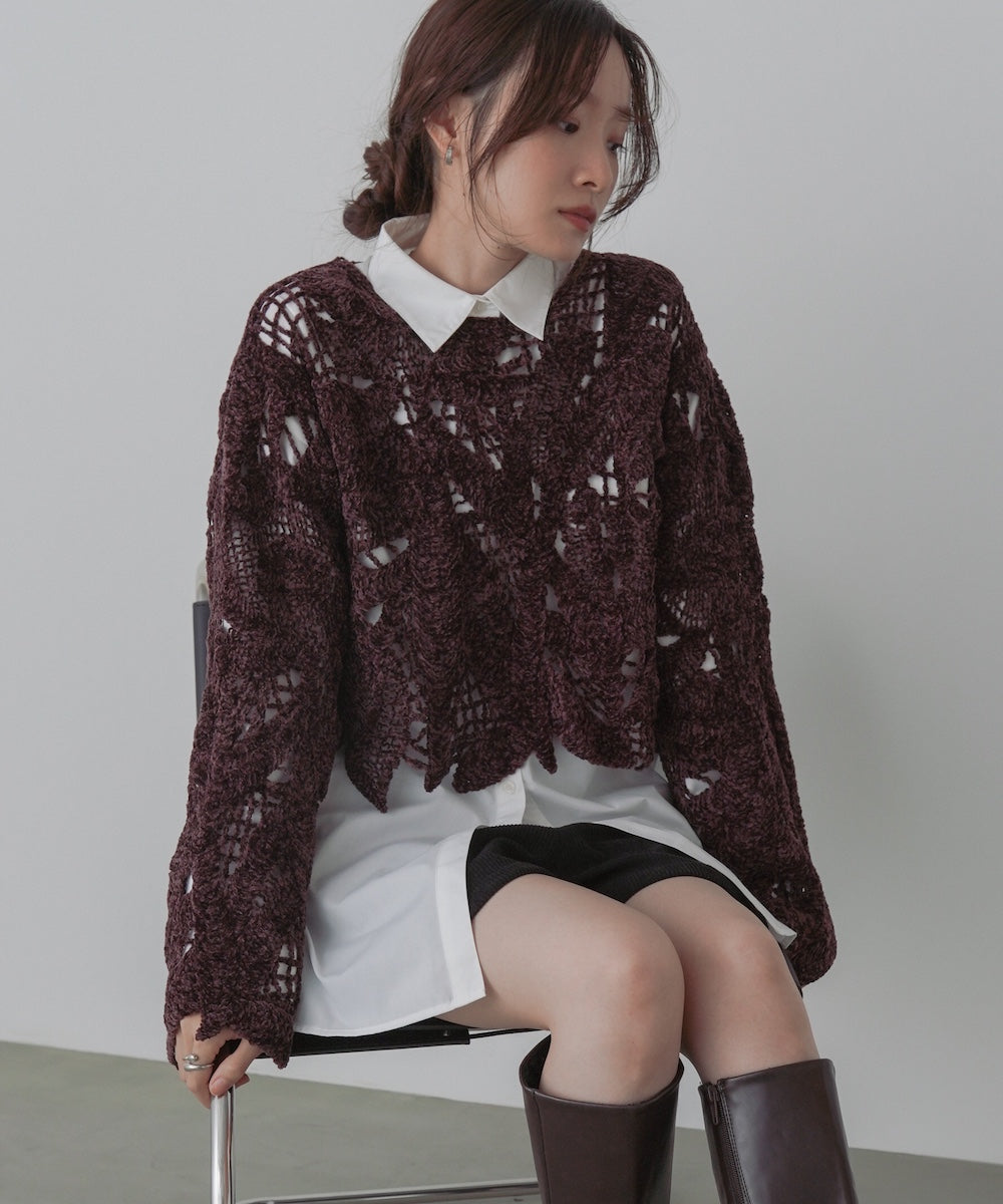 モールヤーンクロシェショートトップス