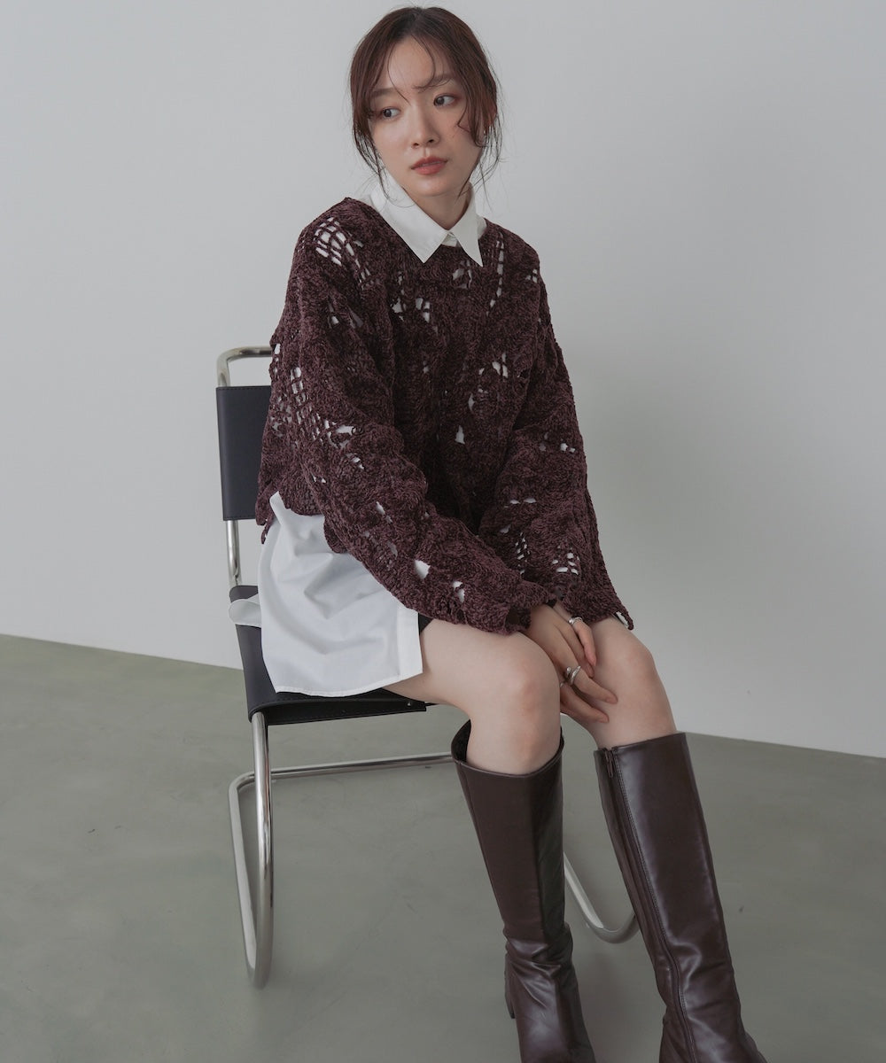 モールヤーンクロシェショートトップス