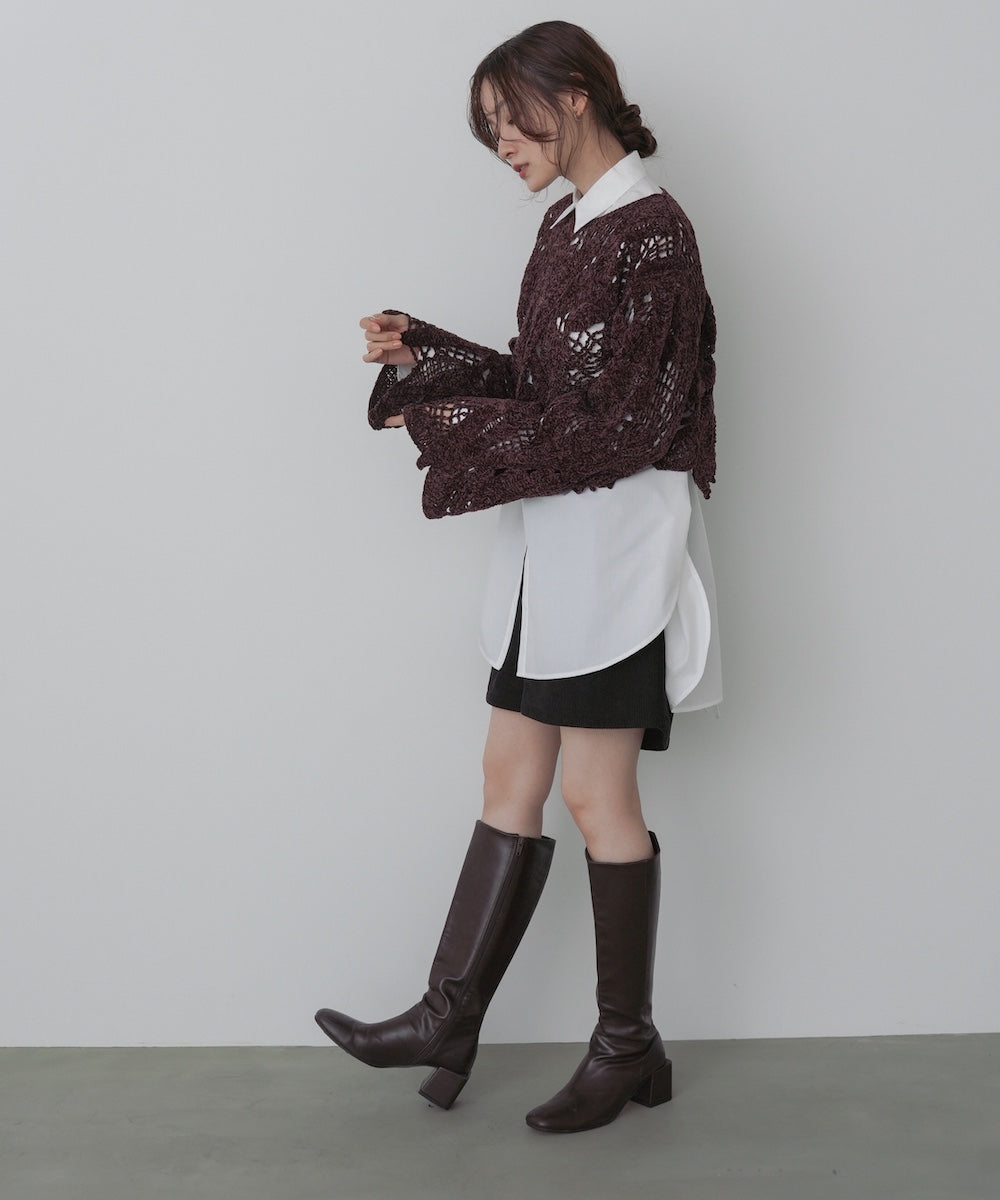 モールヤーンクロシェショートトップス