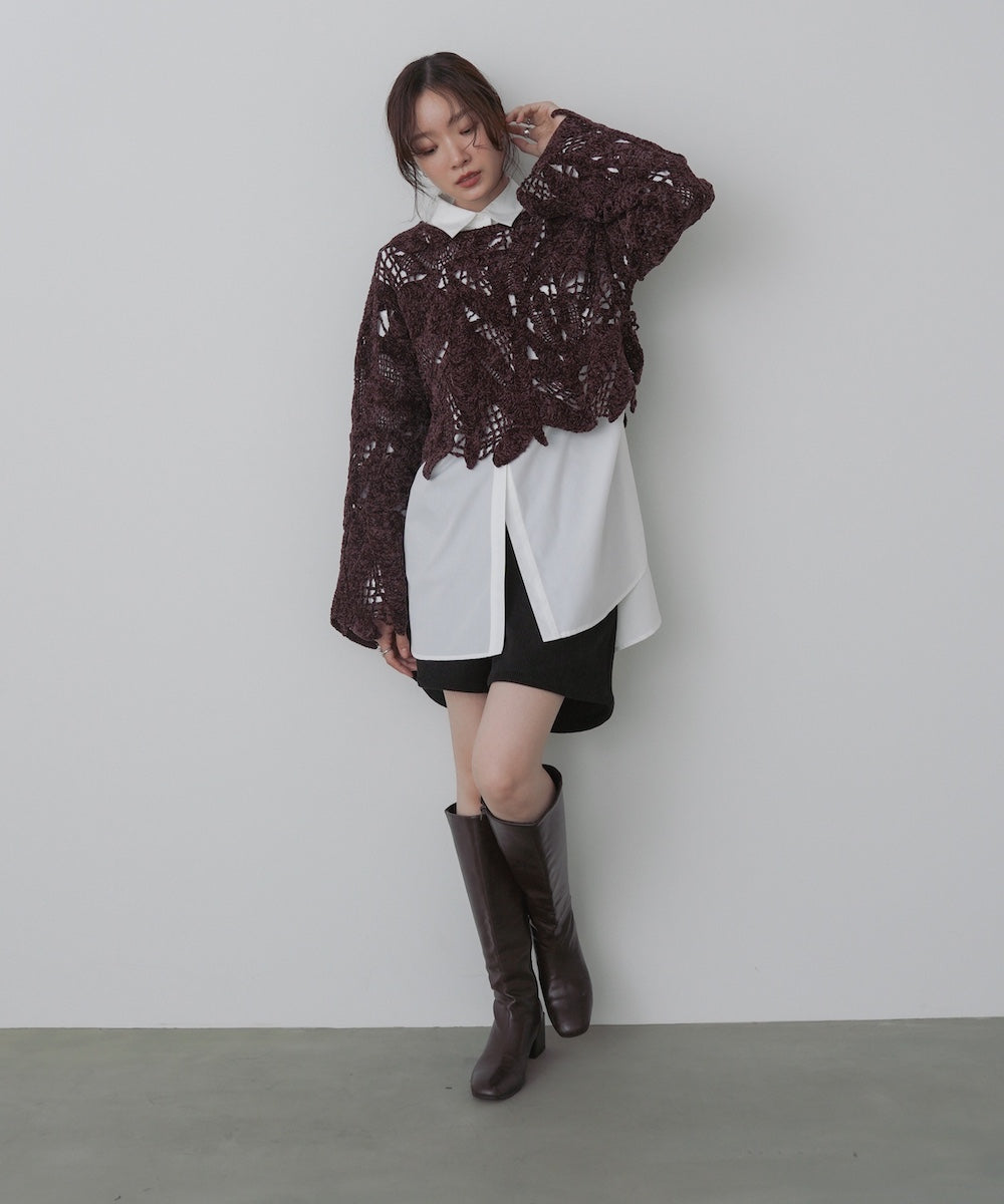 モールヤーンクロシェショートトップス