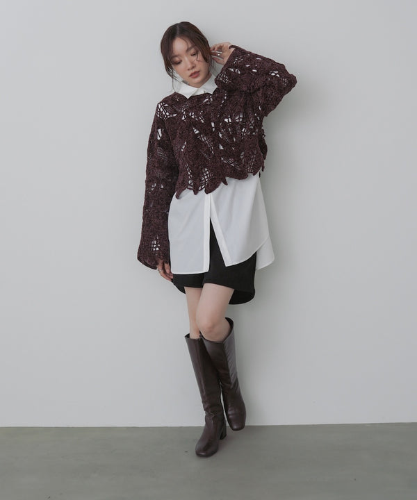 モールヤーンクロシェショートトップス