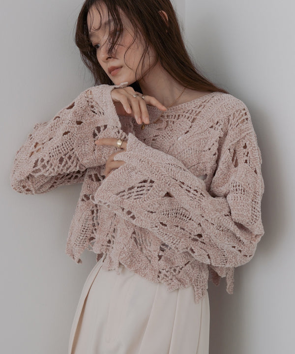 モールヤーンクロシェショートトップス