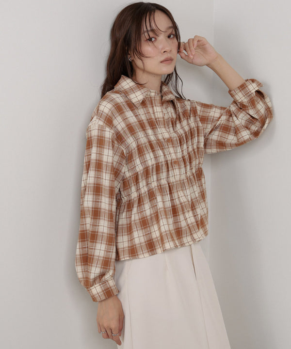 シャーリングビスチェ風デザインチェックシャツ