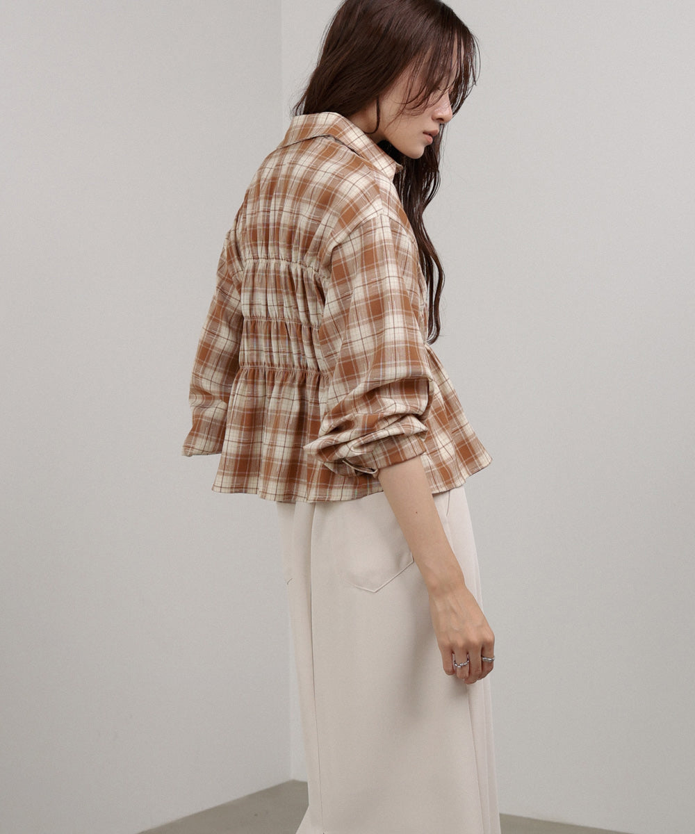 シャーリングビスチェ風デザインチェックシャツ