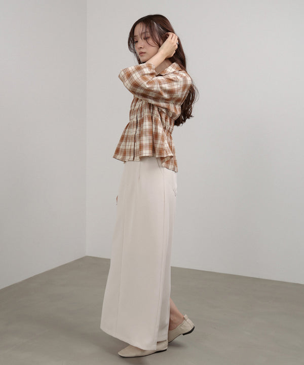 シャーリングビスチェ風デザインチェックシャツ