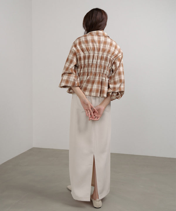 シャーリングビスチェ風デザインチェックシャツ