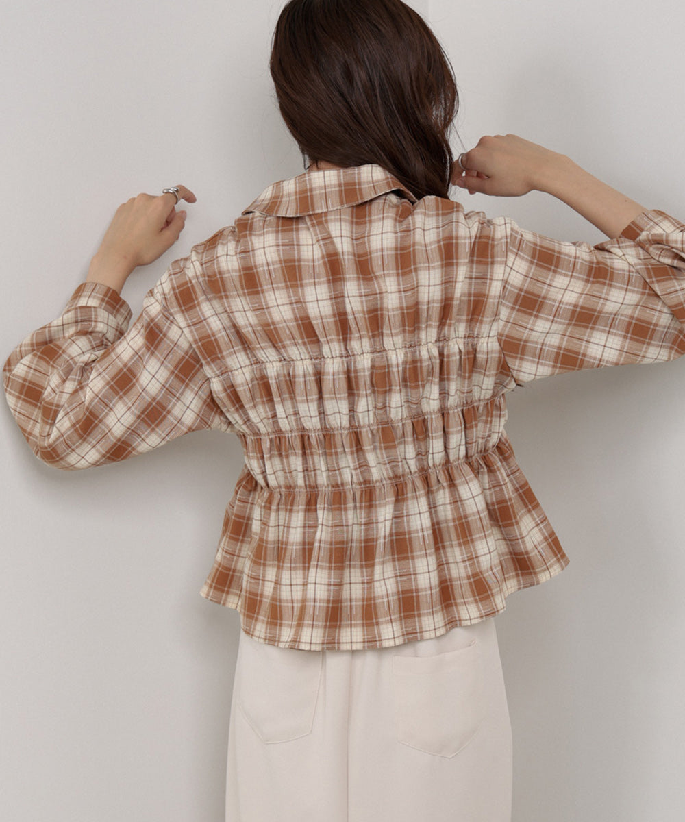 シャーリングビスチェ風デザインチェックシャツ