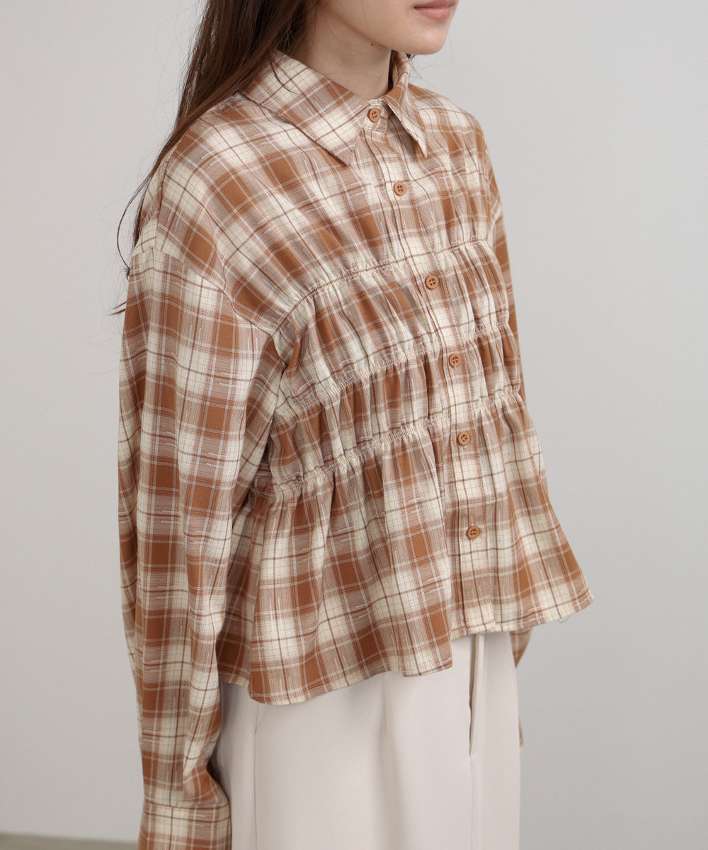 シャーリングビスチェ風デザインチェックシャツ