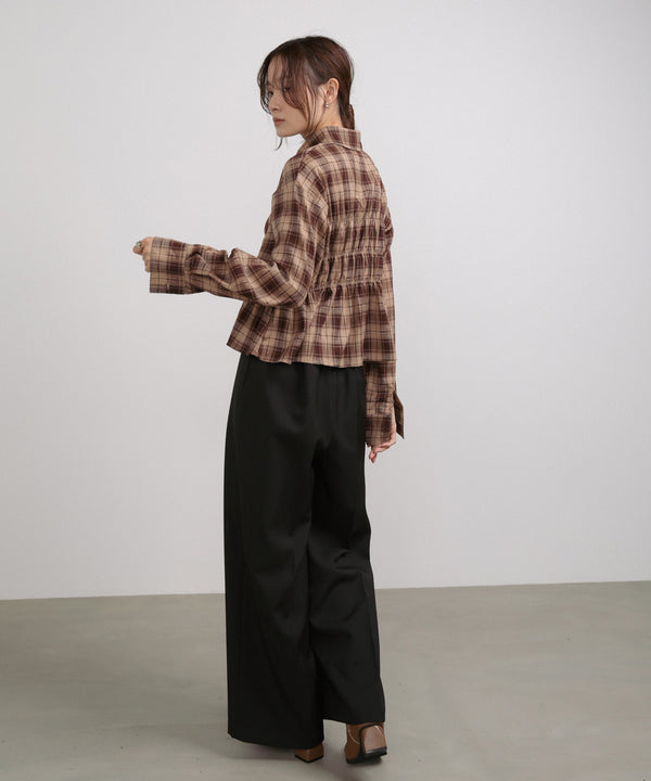 シャーリングビスチェ風デザインチェックシャツ