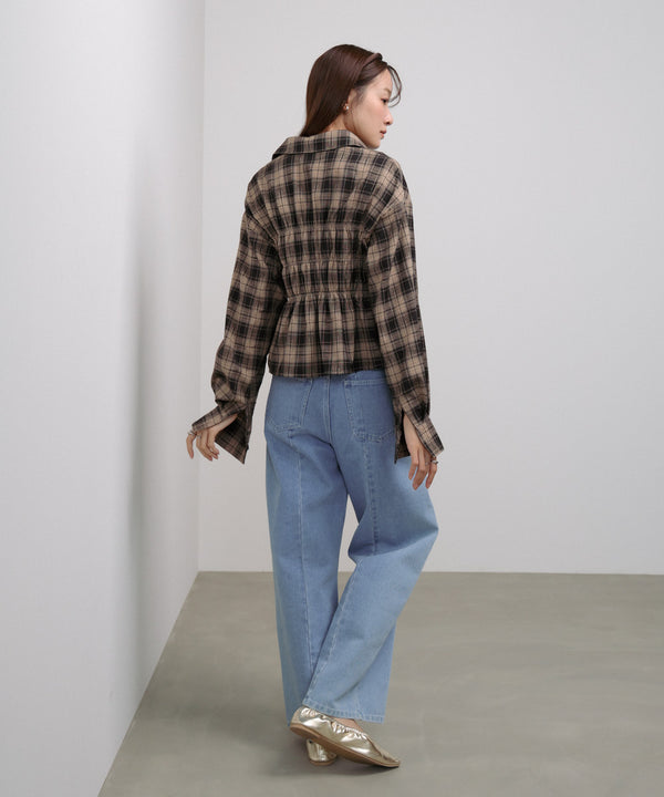 シャーリングビスチェ風デザインチェックシャツ