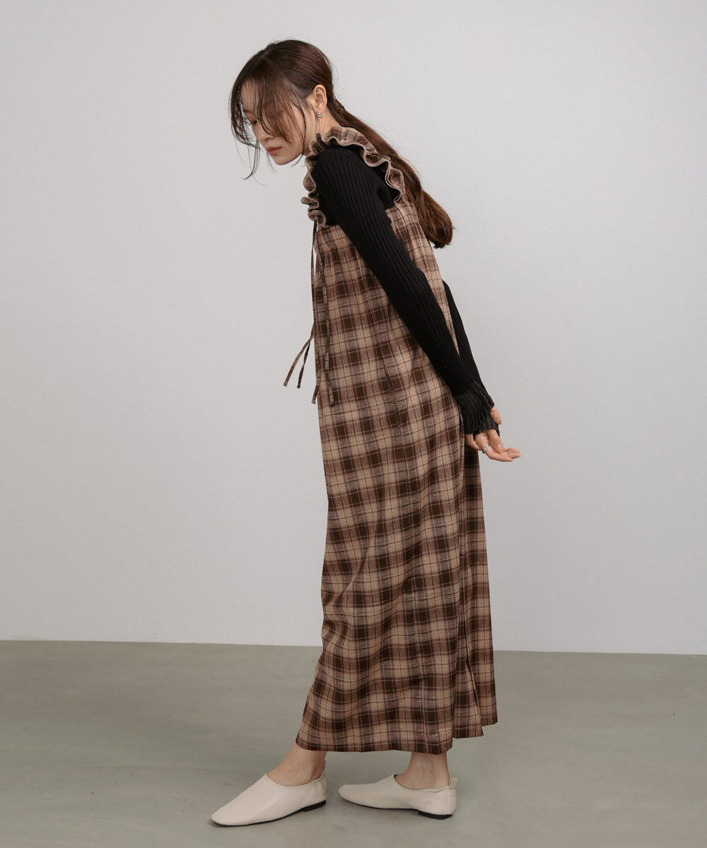 チェックギャザージャンパーワンピース