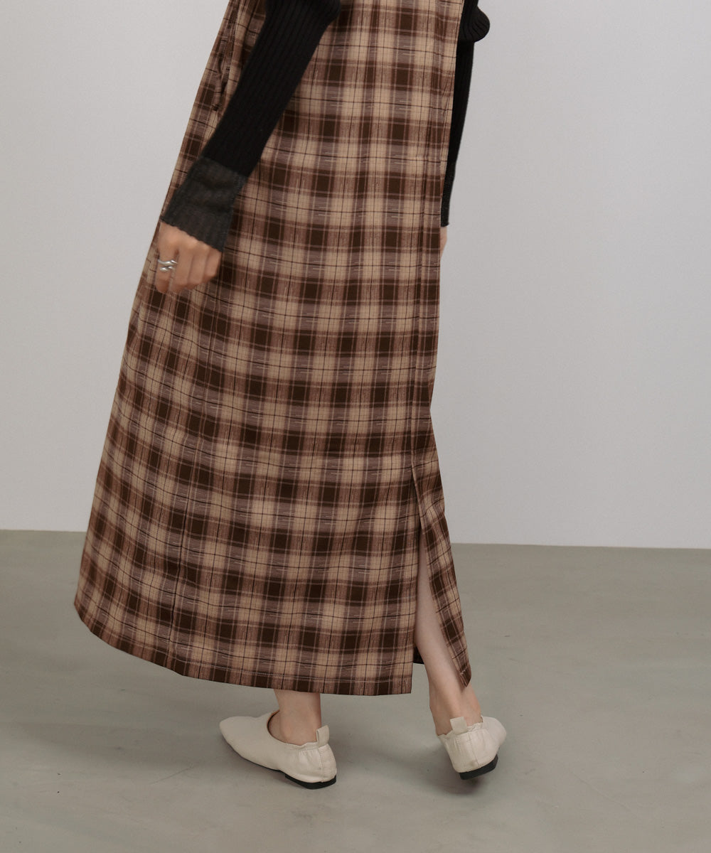 チェックギャザージャンパーワンピース