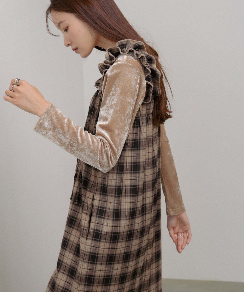 チェックギャザージャンパーワンピース