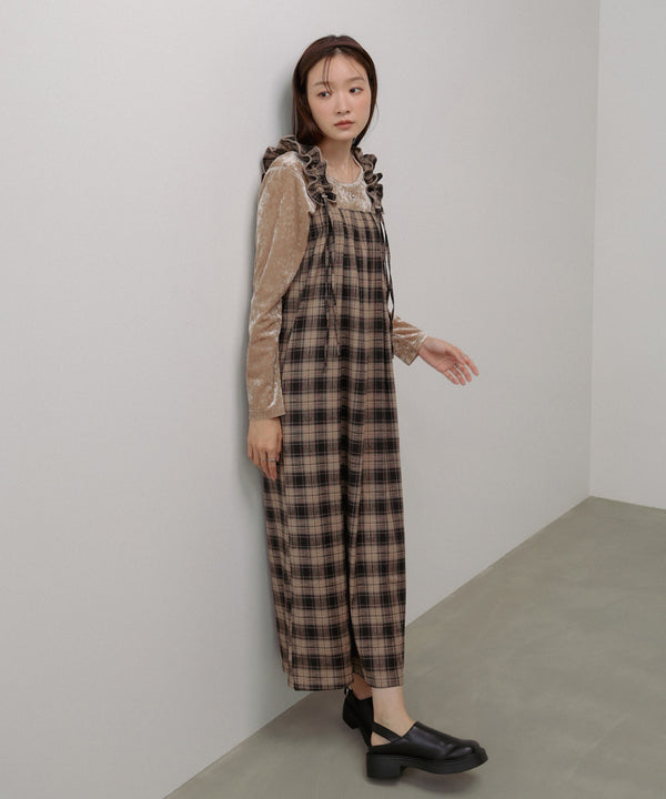 チェックギャザージャンパーワンピース