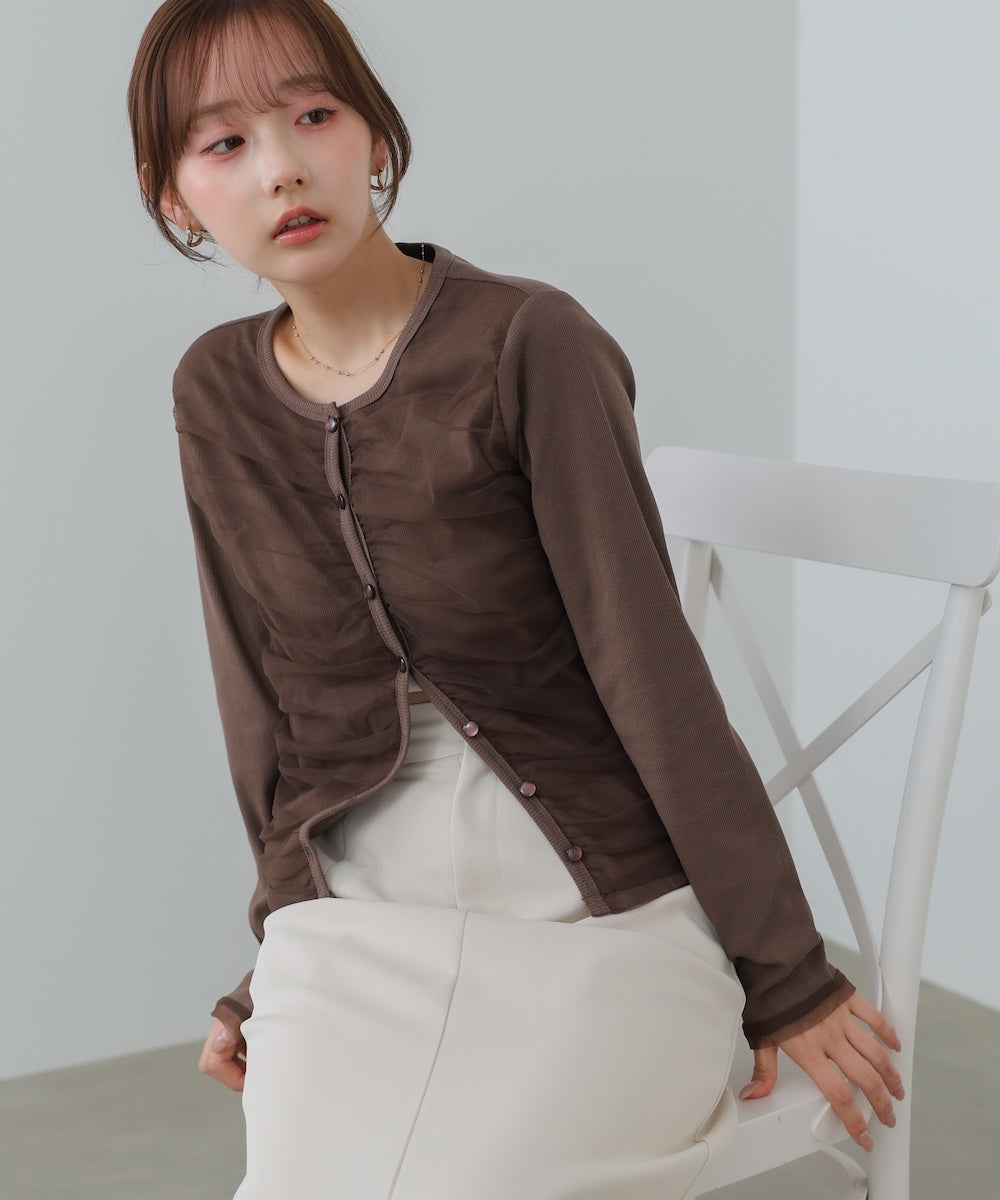 チュールギャザーカーディガン