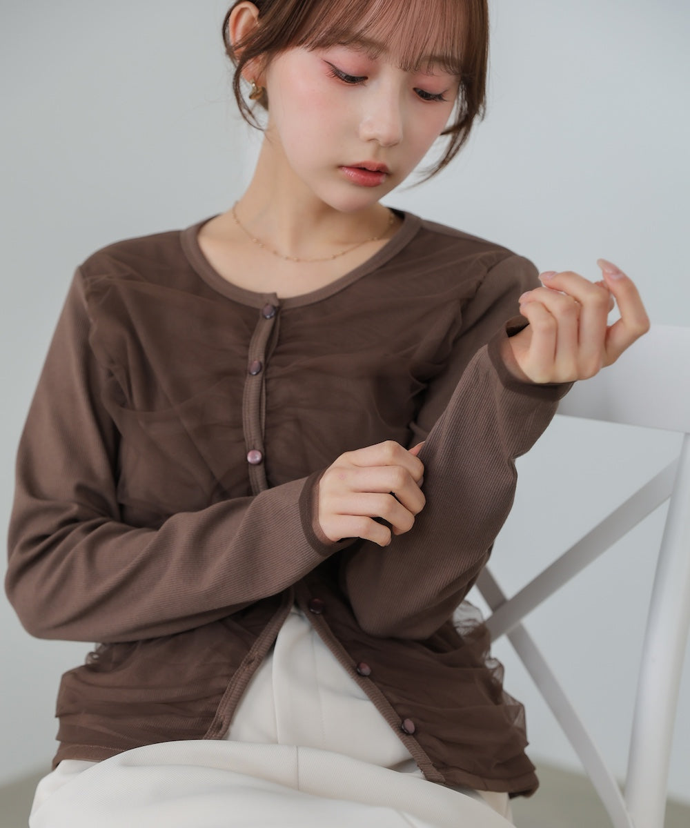 チュールギャザーカーディガン