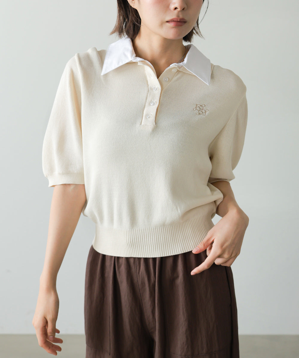 ダブルカラー衿付きポロニット