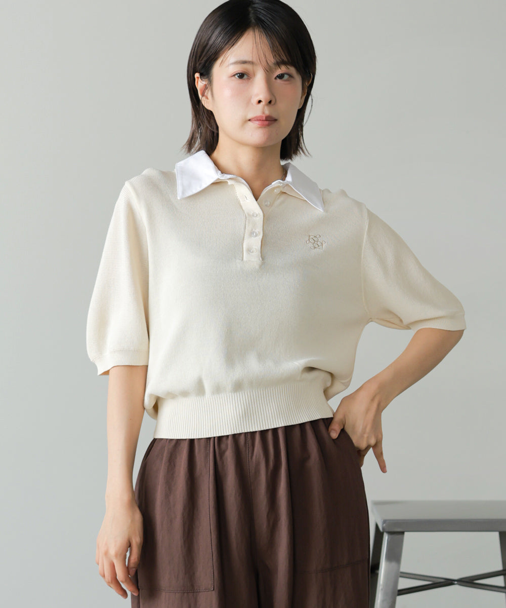 ダブルカラー衿付きポロニット