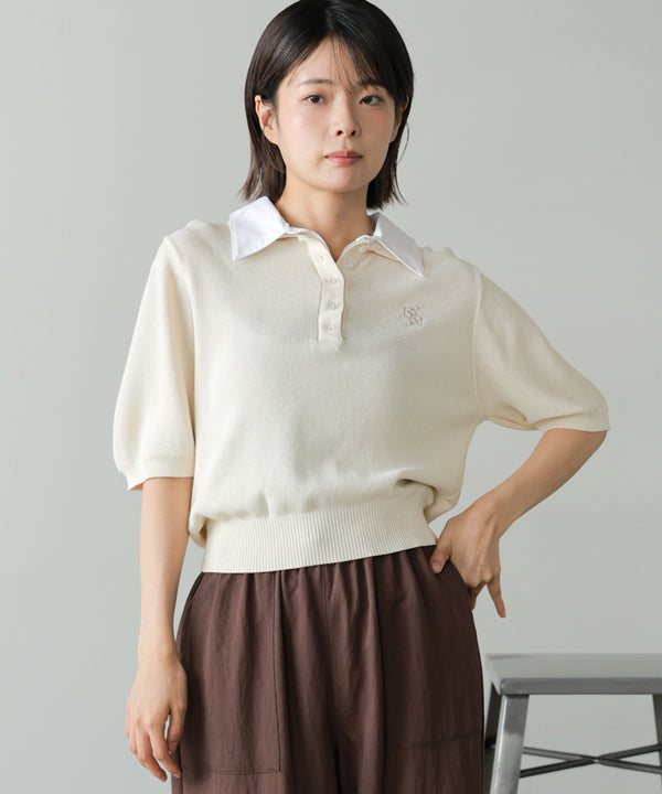 ダブルカラー衿付きポロニット