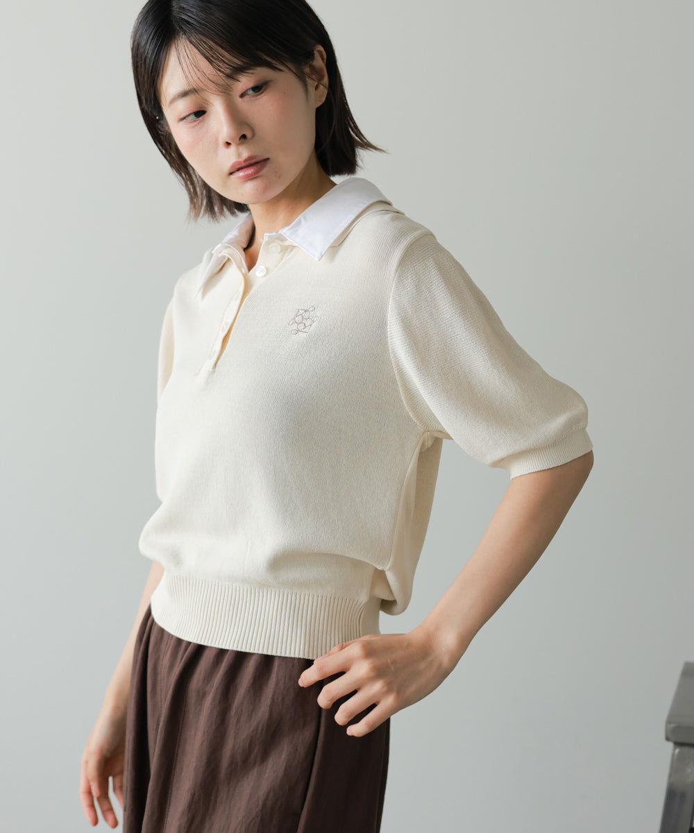 ダブルカラー衿付きポロニット