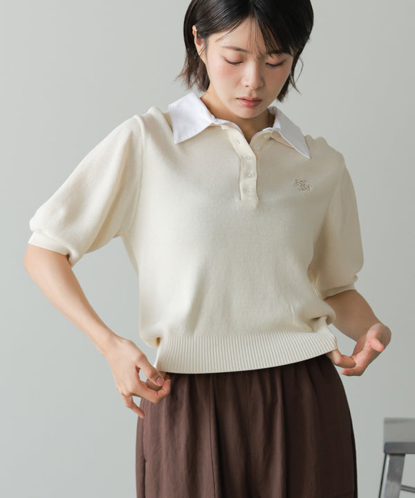 ダブルカラー衿付きポロニット