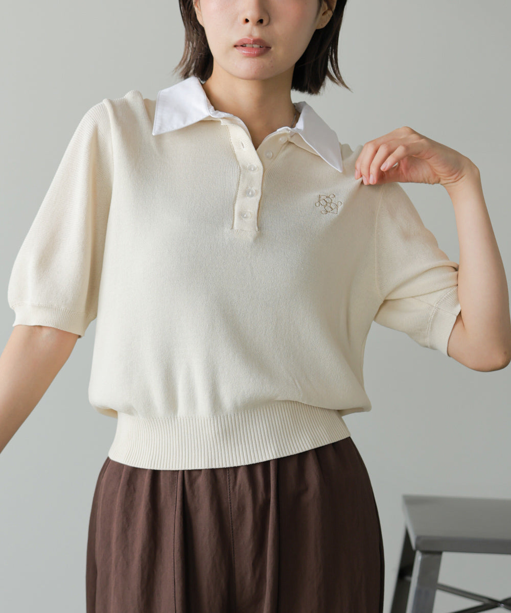 ダブルカラー衿付きポロニット
