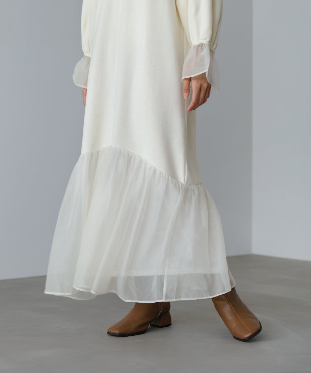 オーガンジー切替スウェットワンピース