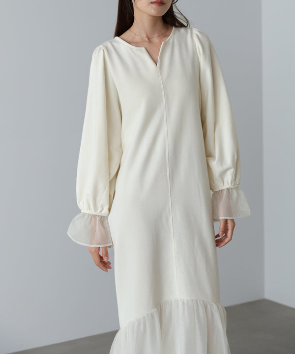 オーガンジー切替スウェットワンピース