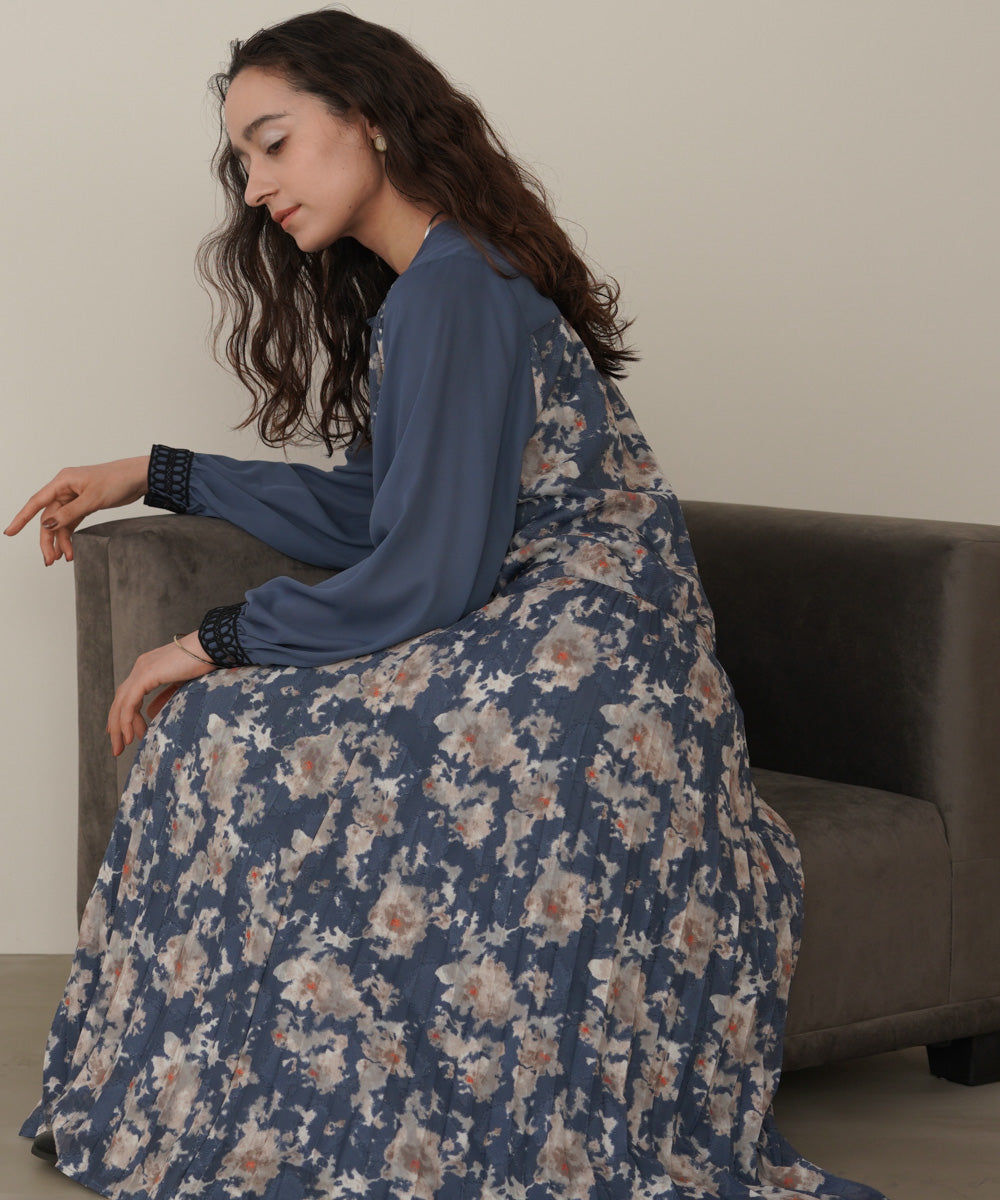 【オシャレ☆かわいい☆Bou Jeloud】ベージュ　花柄　金　FREE ブージュルード Bou Jeloud ジャガード小花柄シャツワンピース