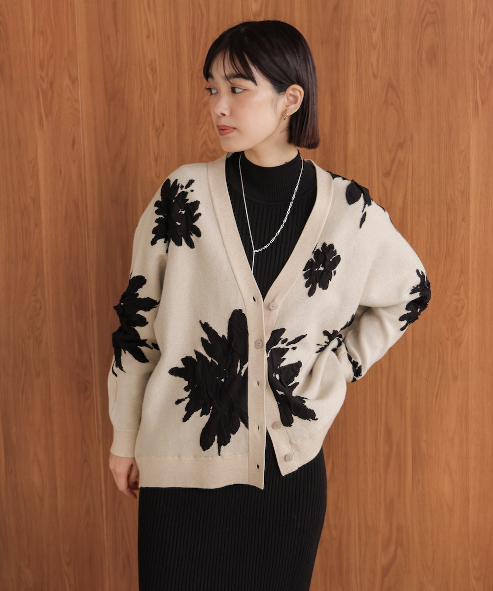 新色追加】フラワージャガードドルマンニットカーディガン［BLACK/GRAY