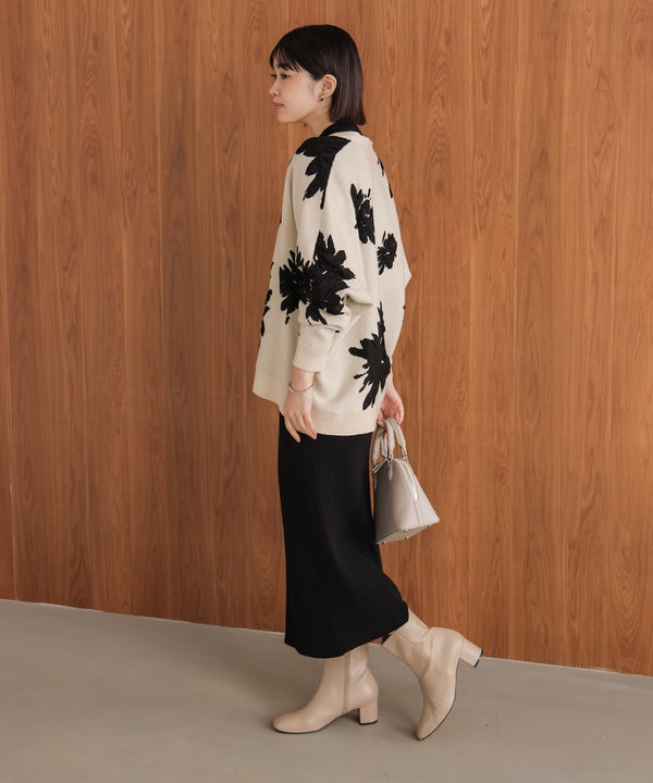 【新色追加】フラワージャガードドルマンニットカーディガン［BLACK/GRAY/ECRUは12/26発送予定］