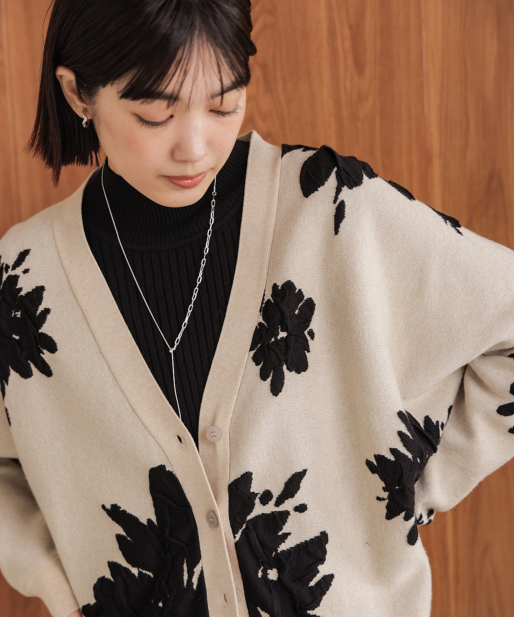 新色追加】フラワージャガードドルマンニットカーディガン［BLACK/GRAY