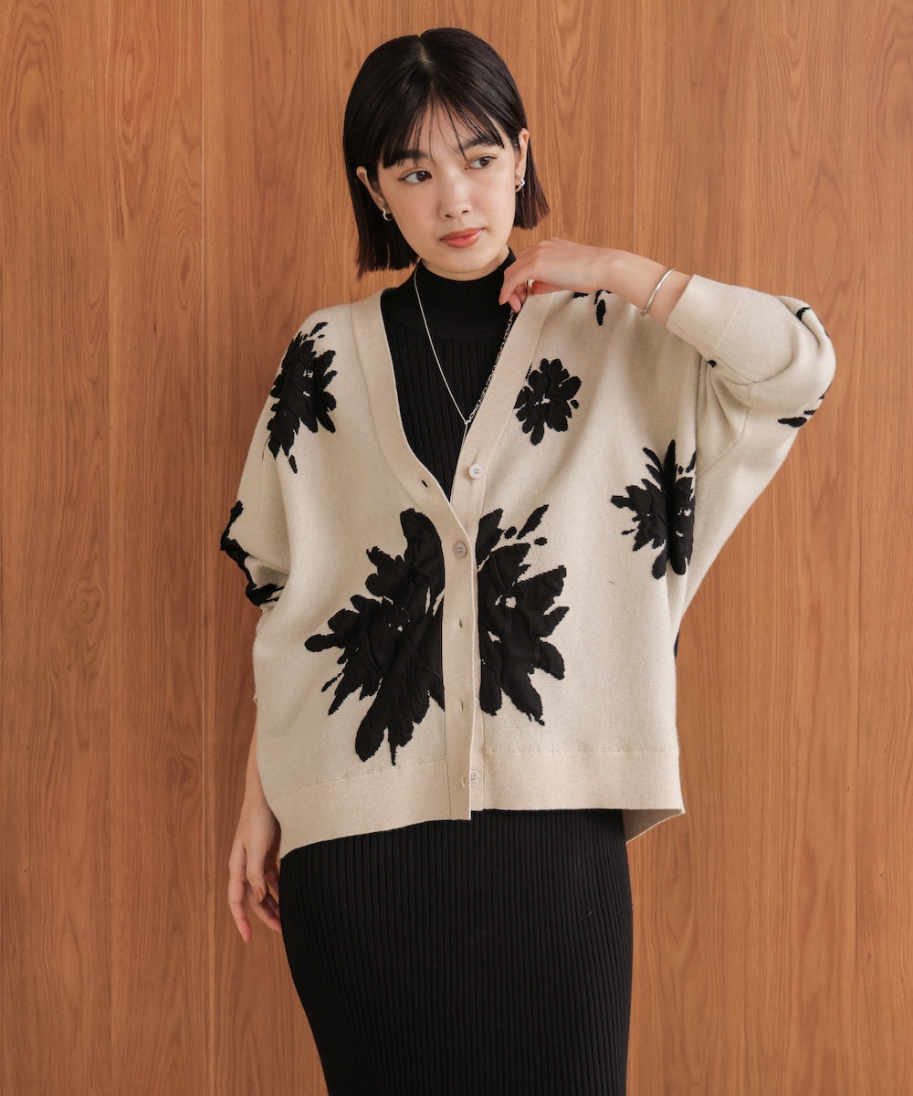 【新色追加】フラワージャガードドルマンニットカーディガン［BLACK/GRAY/ECRUは12/26発送予定］