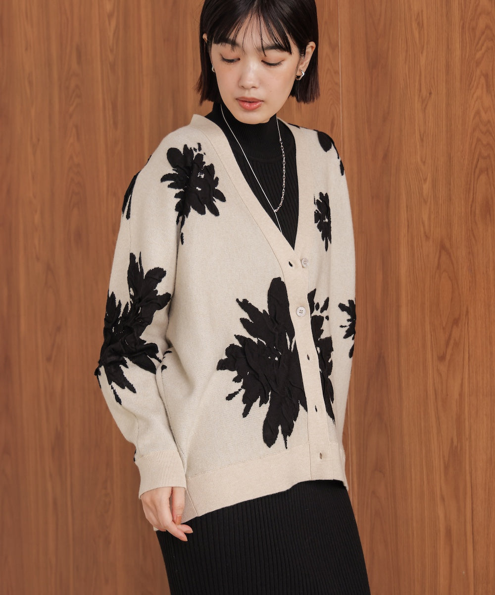 【新色追加】フラワージャガードドルマンニットカーディガン［BLACK/GRAY/ECRUは12/26発送予定］
