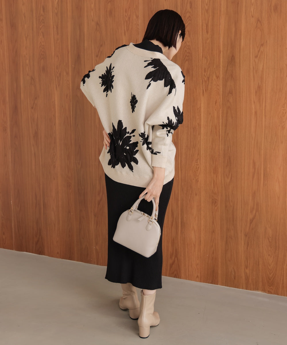 【新色追加】フラワージャガードドルマンニットカーディガン［BLACK/GRAY/ECRUは12/26発送予定］