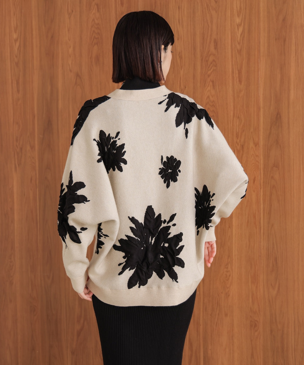 【新色追加】フラワージャガードドルマンニットカーディガン［BLACK/GRAY/ECRUは12/26発送予定］