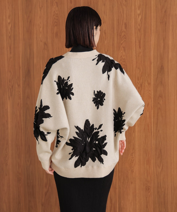 【新色追加】フラワージャガードドルマンニットカーディガン［BLACK/GRAY/ECRUは12/26発送予定］