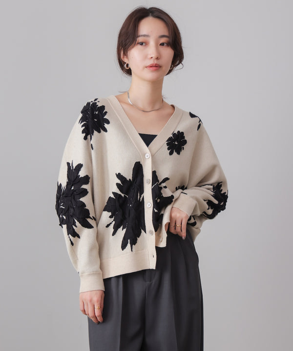【新色追加】フラワージャガードドルマンニットカーディガン