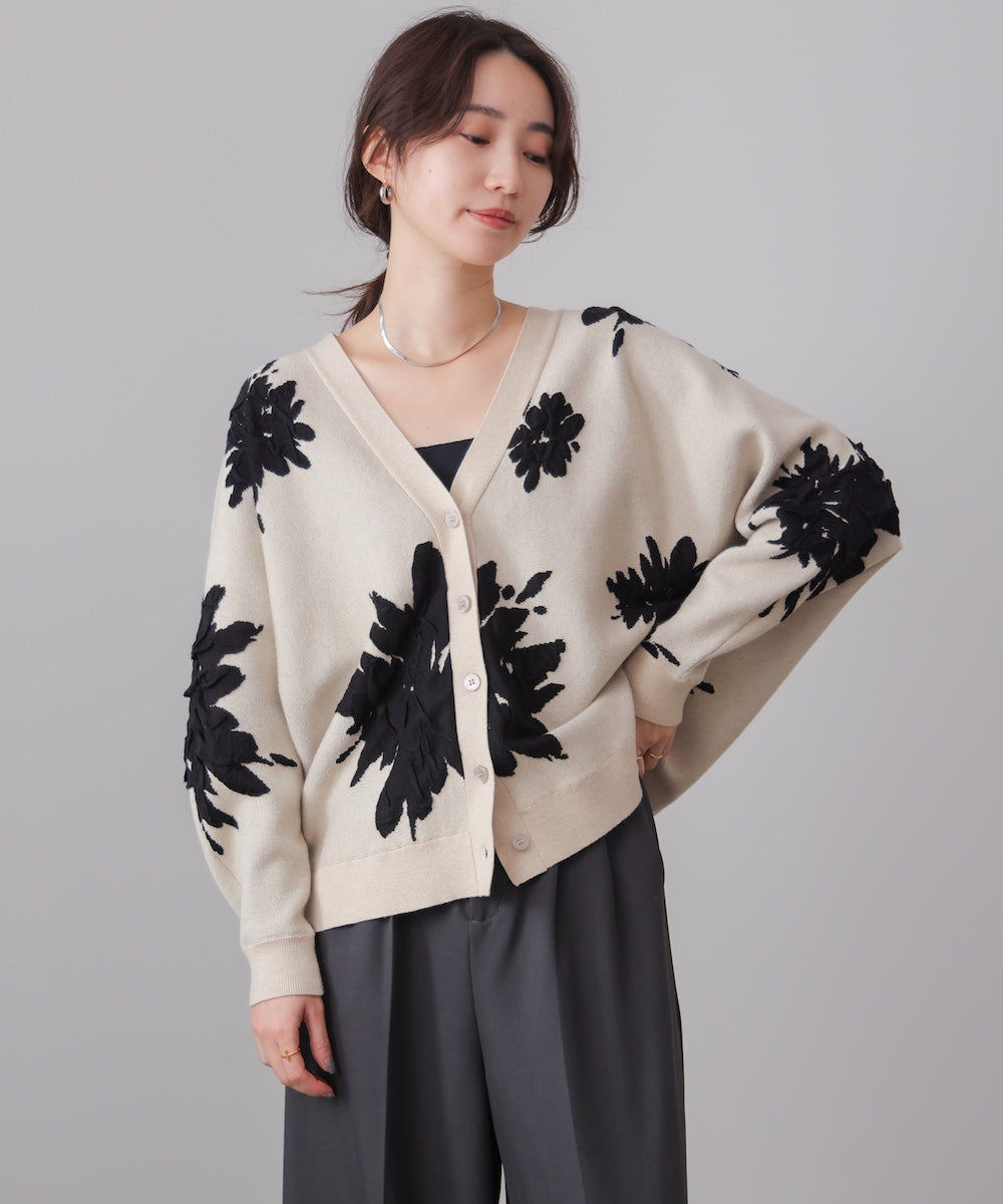 【新色追加】フラワージャガードドルマンニットカーディガン