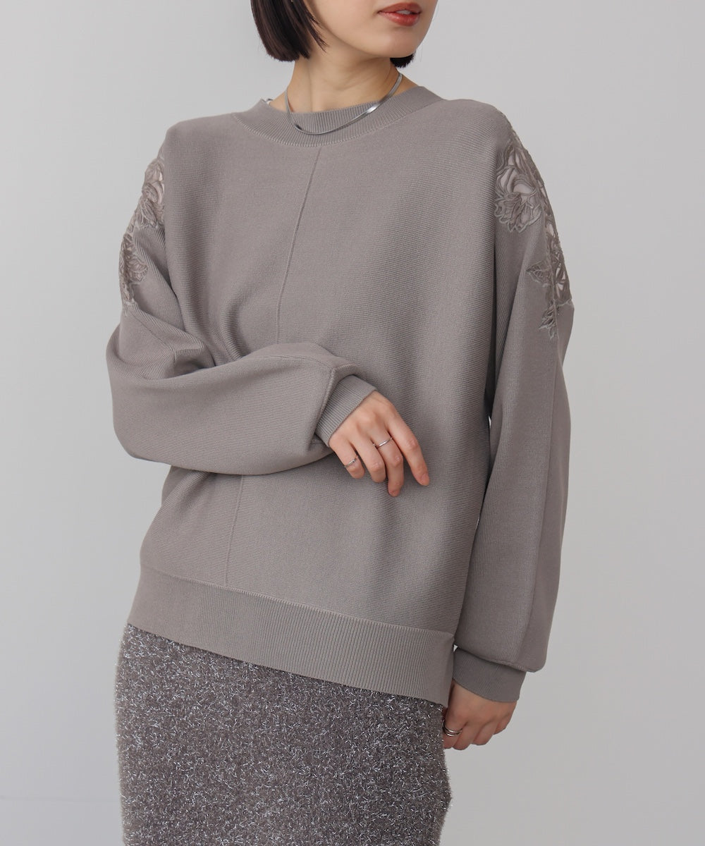 肩レースドルマンニットプルオーバー