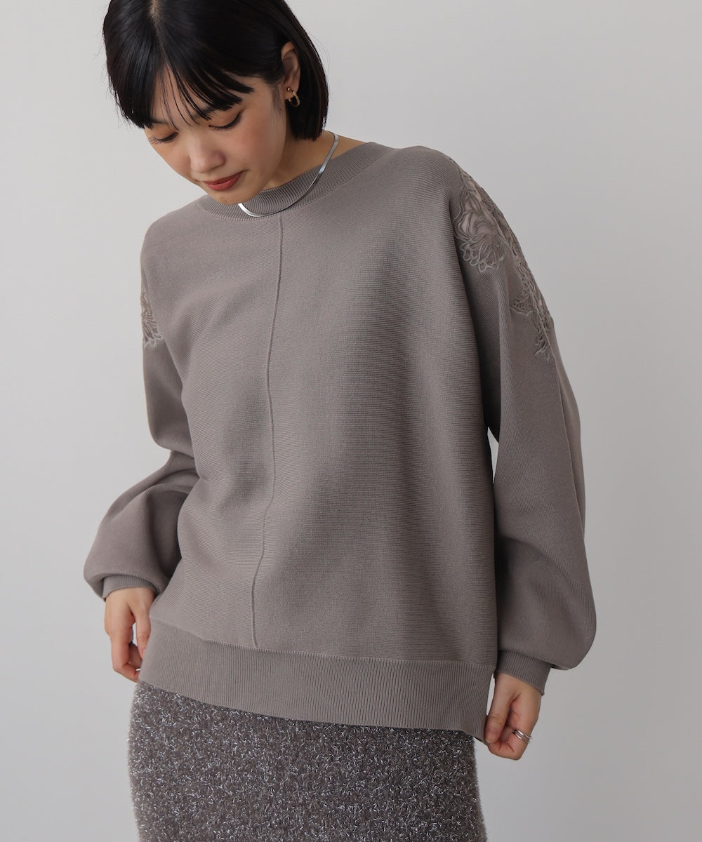 肩レースドルマンニットプルオーバー