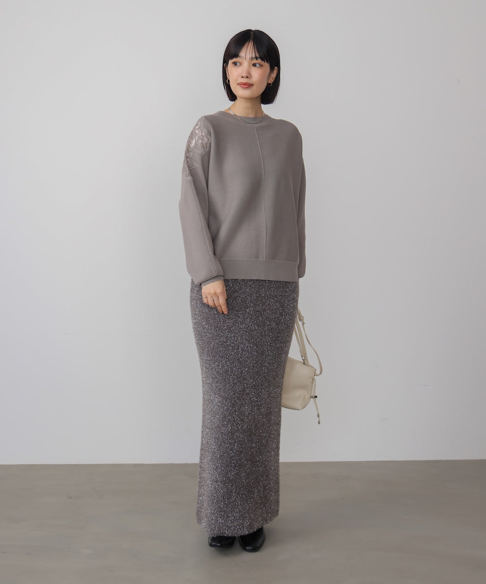 肩レースドルマンニットプルオーバー