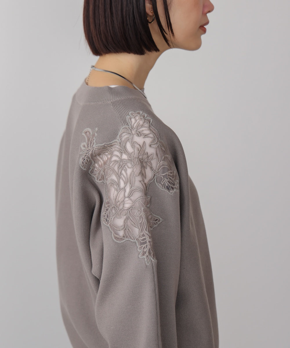 肩レースドルマンニットプルオーバー